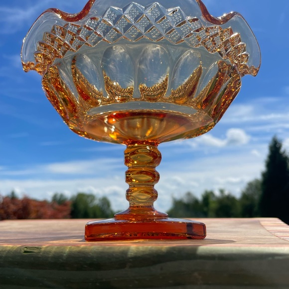 Vintage amber glass compotier, pedestal dish, compote, fruit bowl - Picture 7 of 12